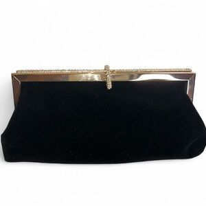 New black velvet evening clutch with rhinestones